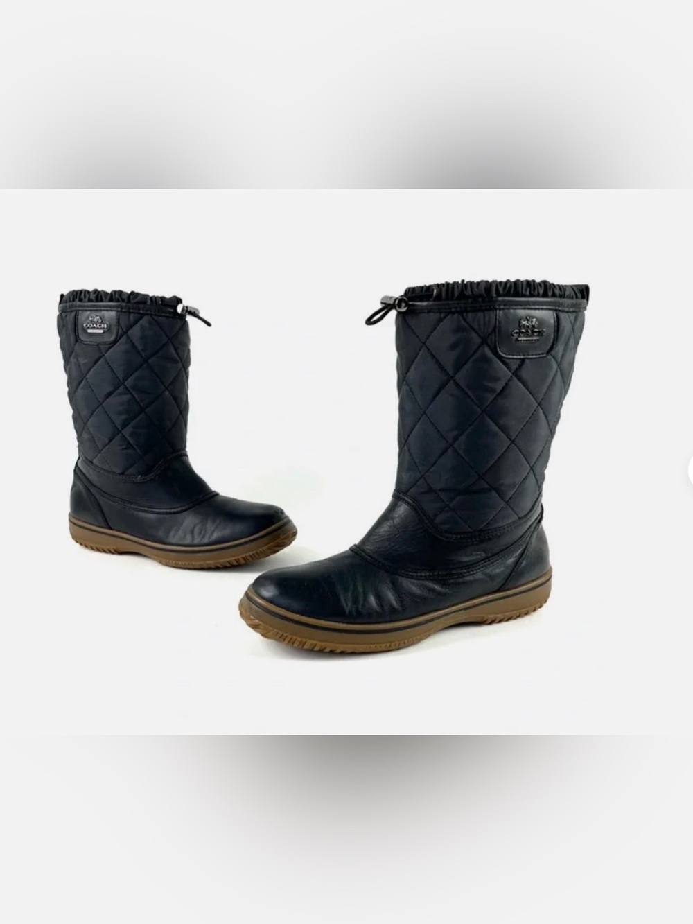 Coach Samara Black Quilted Cold Weather Leather Boots Size 8 Luxury